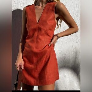 Cotton and Linen V Neck Short Dress